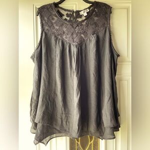 JohnPaulRichard 2X Charcoal Lace Sleeveless Blouse